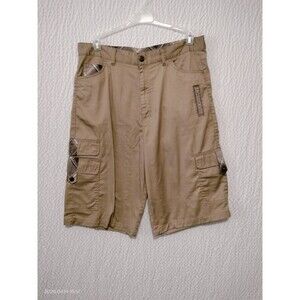 Red Ape Authentic Cargo Shorts Tan With Plaid Accents Size 36 Embroidered Y2K